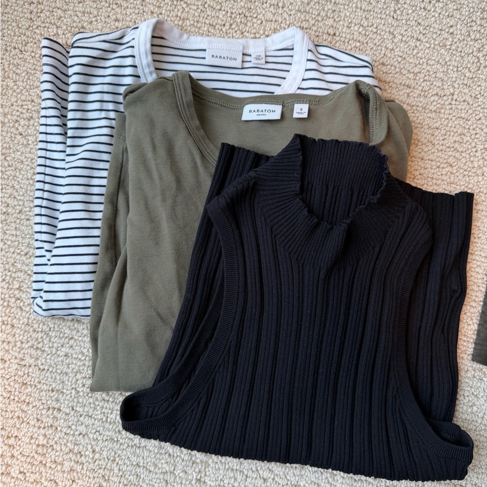 Babaton Aritzia Tops Bundle - Olive, Black & White Stripe